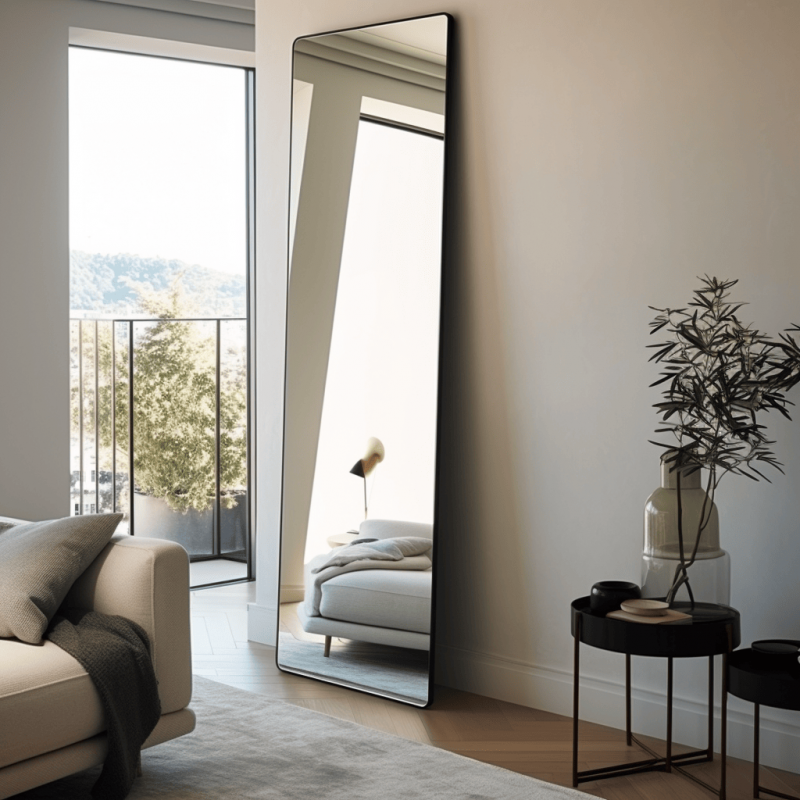 FL02 Full Length Mirror | Black Metal Frame, Wall or Floor Standing