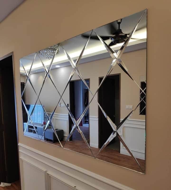 Luxury Diamond Effect Beveled Mirror Wall Tiles | Elegant Decorative Wall Mirror Panels