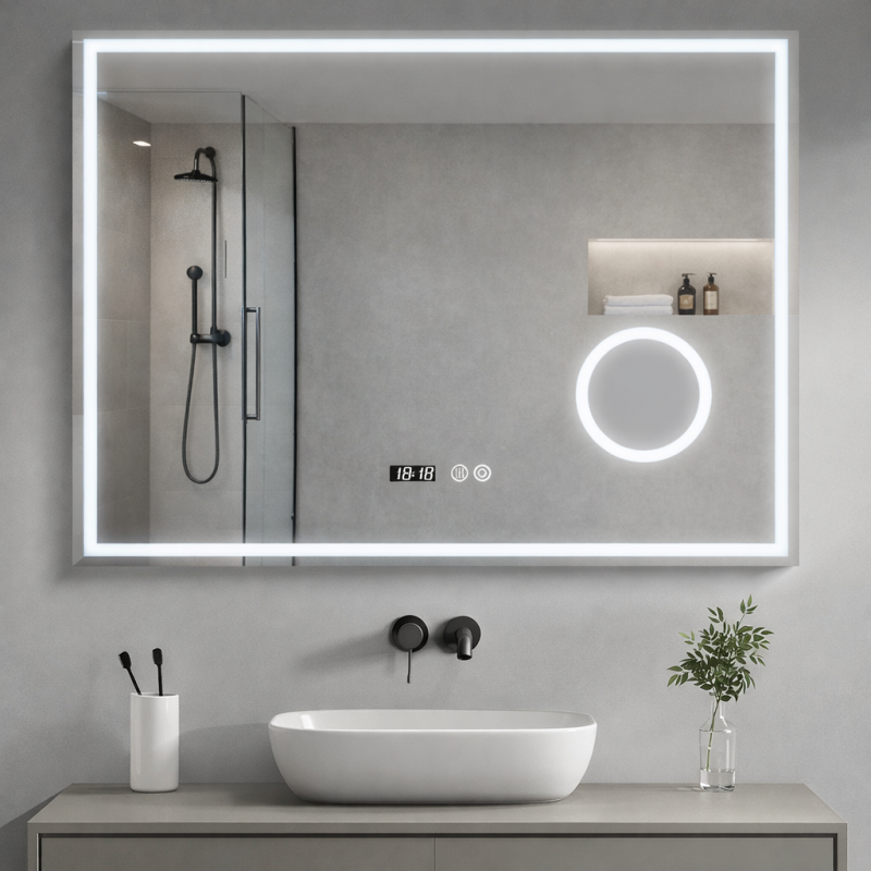 JU04 Rectangular LED Mirror – Touch Control, Wall Mounted