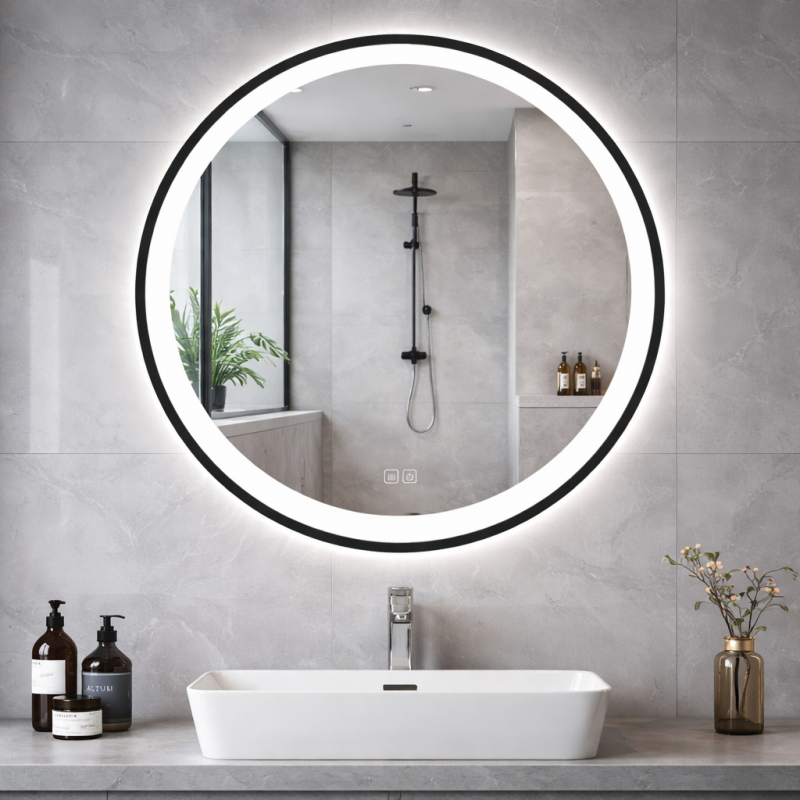 Modern LED bathroom mirror with touch defogger