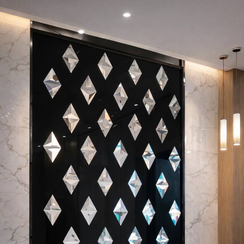 Luxury Diamond Effect Beveled Mirror Wall Tiles | Elegant Decorative Wall Mirror Panels