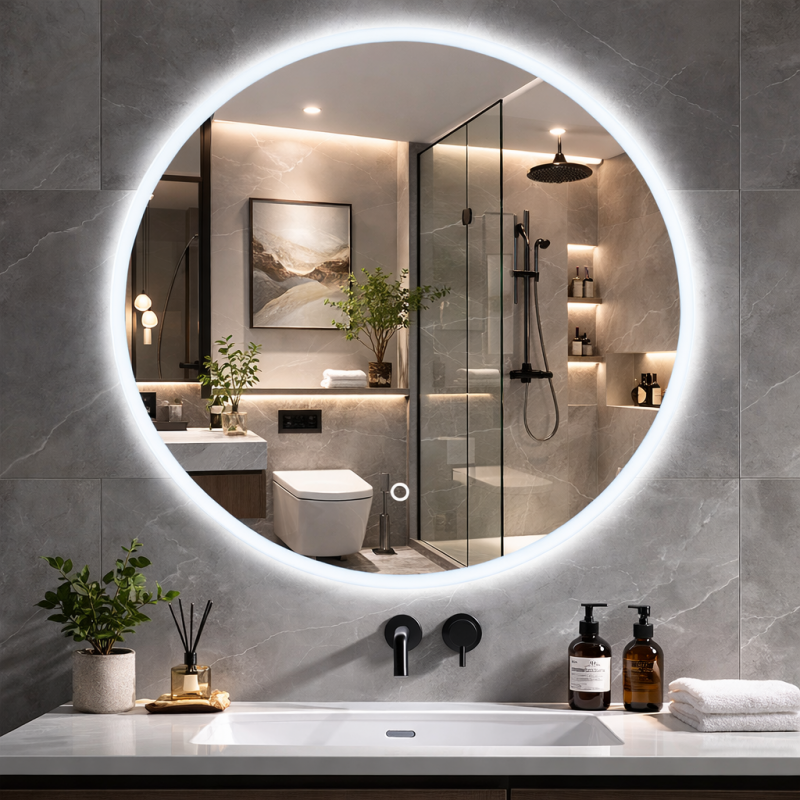 Anti-fog LED bathroom mirror with touch switch