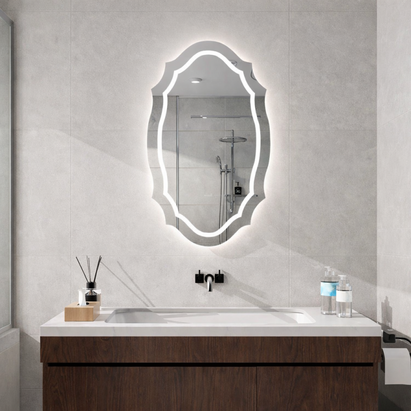 Frameless Irregular Oval LED Ghost Bathroom Mirror