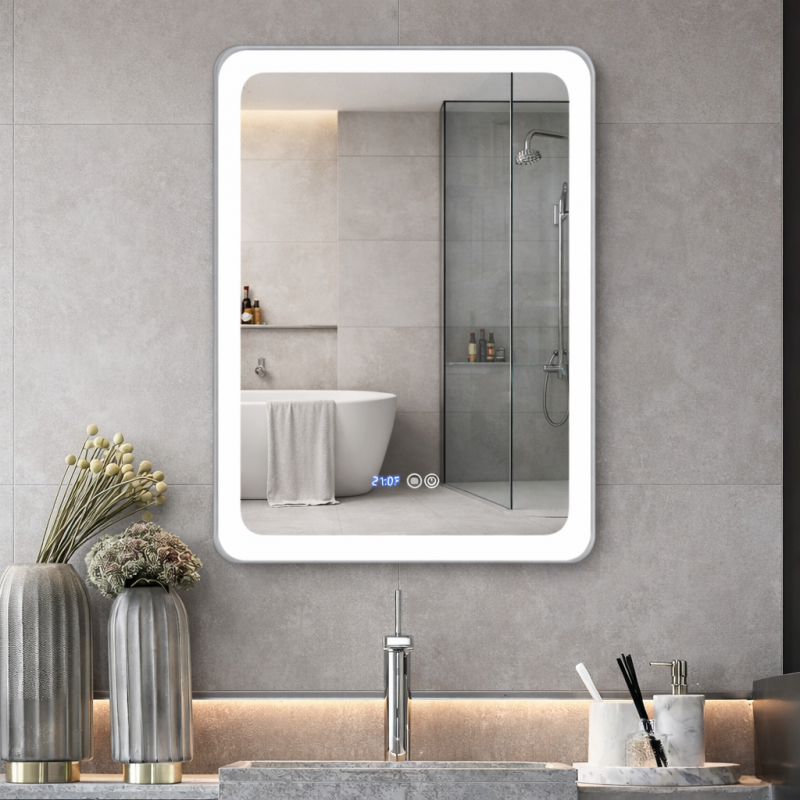 Rectangular Frameless LED Bathroom Mirror with Touch Switch