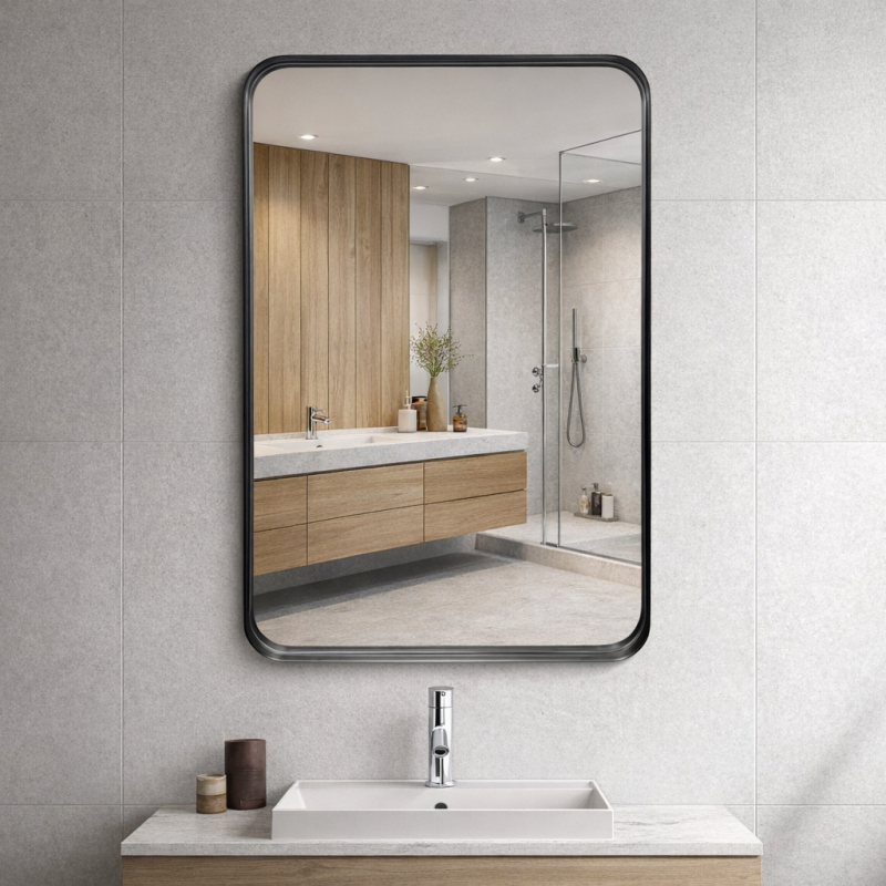 AZ01 Model | 24"x36" Wall Mounted Mirror with Durable Metal Frame for Bathroom Use