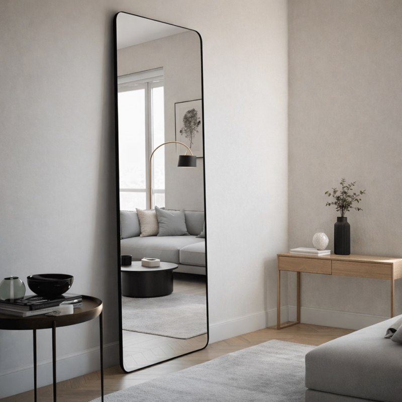 FL02 Full Length Mirror | Black Metal Frame, Wall or Floor Standing