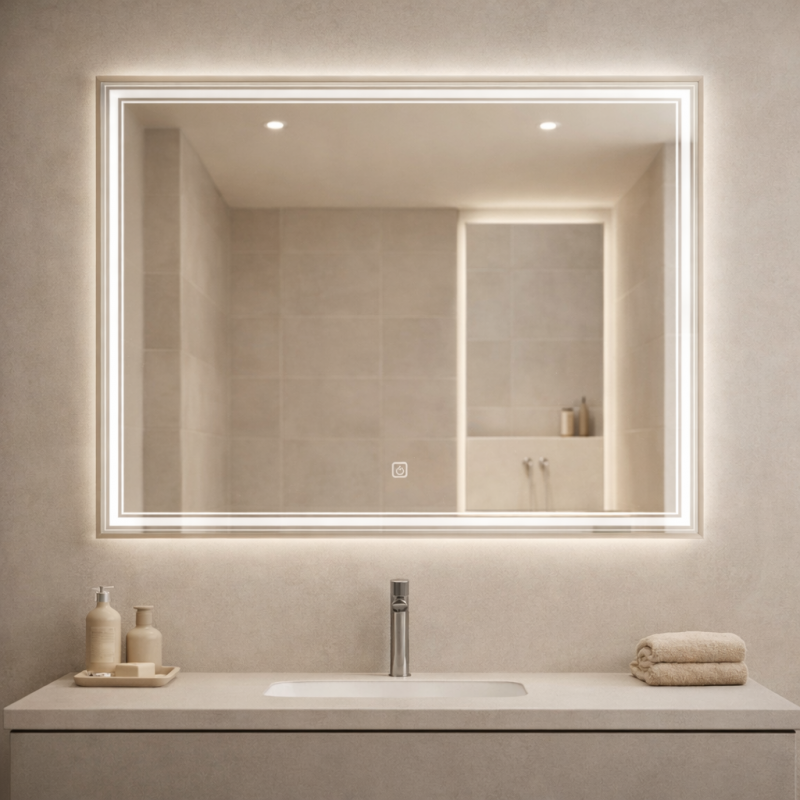 Rectangular LED Bathroom Mirror 800×700mm – Wall Mounted