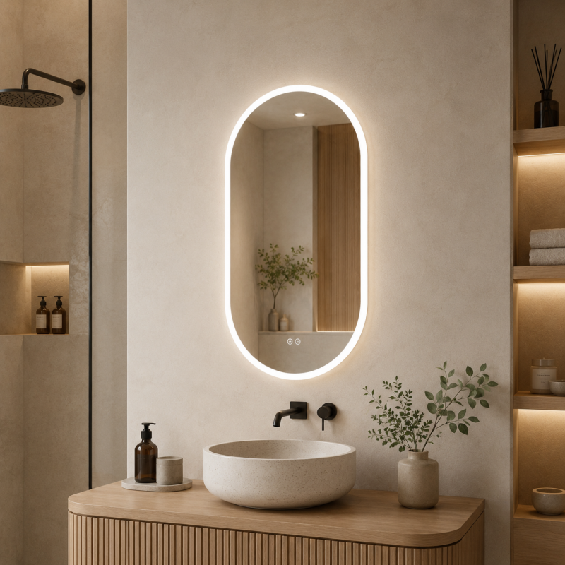 Oval Front-Lit and Backlit LED Bathroom Mirror